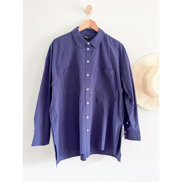 Madewell | NWT | Oversized Straight Hem Shirt in Signature Poplin | Navy | Sz XL - Picture 2 of 11